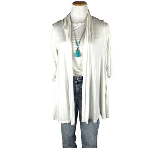 White Bamboo Open Front Minimalist Staple Cardigan S/M Orange Fashion Village - Picture 2 of 5